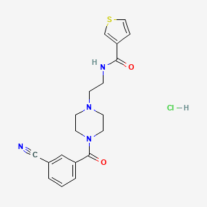 molecular formula C19H21ClN4O2S B2898331 N-(2-(4-(3-cyanobenzoyl)piperazin-1-yl)ethyl)thiophene-3-carboxamide hydrochloride CAS No. 1351618-01-3