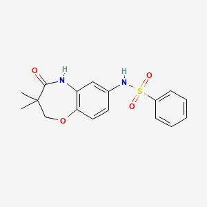 molecular formula C17H18N2O4S B2898334 N-(3,3-dimethyl-4-oxo-2,3,4,5-tetrahydrobenzo[b][1,4]oxazepin-7-yl)benzenesulfonamide CAS No. 921915-92-6