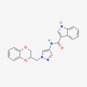 molecular formula C21H18N4O3 B2898373 N-{1-[(2,3-dihydro-1,4-benzodioxin-2-yl)methyl]-1H-pyrazol-4-yl}-1H-indole-3-carboxamide CAS No. 1798625-38-3