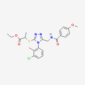 molecular formula C23H25ClN4O4S B2898411 ethyl 2-{[4-(3-chloro-2-methylphenyl)-5-{[(4-methoxyphenyl)formamido]methyl}-4H-1,2,4-triazol-3-yl]sulfanyl}propanoate CAS No. 476433-30-4