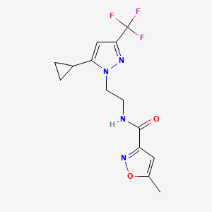 B2898454 N-(2-(5-cyclopropyl-3-(trifluoromethyl)-1H-pyrazol-1-yl)ethyl)-5-methylisoxazole-3-carboxamide CAS No. 1797816-93-3