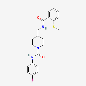 molecular formula C21H24FN3O2S B2898455 N-(4-fluorophenyl)-4-((2-(methylthio)benzamido)methyl)piperidine-1-carboxamide CAS No. 1235151-54-8