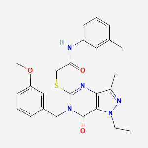 molecular formula C25H27N5O3S B2898460 2-((1-ethyl-6-(3-methoxybenzyl)-3-methyl-7-oxo-6,7-dihydro-1H-pyrazolo[4,3-d]pyrimidin-5-yl)thio)-N-(m-tolyl)acetamide CAS No. 1359218-66-8