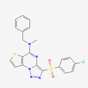 molecular formula C21H16ClN5O2S2 B2898472 N-benzyl-10-(4-chlorobenzenesulfonyl)-N-methyl-5-thia-1,8,11,12-tetraazatricyclo[7.3.0.0^{2,6}]dodeca-2(6),3,7,9,11-pentaen-7-amine CAS No. 892737-88-1