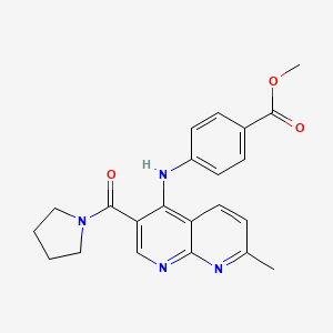 molecular formula C22H22N4O3 B2898535 Methyl 4-{[7-methyl-3-(pyrrolidine-1-carbonyl)-1,8-naphthyridin-4-yl]amino}benzoate CAS No. 1251689-12-9
