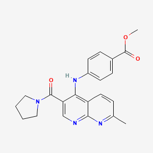 molecular formula C22H22N4O3 B2898535 Methyl 4-((7-methyl-3-(pyrrolidine-1-carbonyl)-1,8-naphthyridin-4-yl)amino)benzoate CAS No. 1251689-12-9