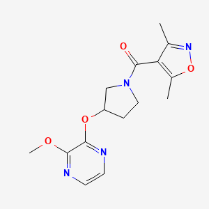 molecular formula C15H18N4O4 B2898538 (3,5-Dimethylisoxazol-4-yl)(3-((3-methoxypyrazin-2-yl)oxy)pyrrolidin-1-yl)methanone CAS No. 2034284-18-7
