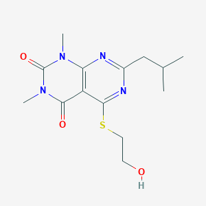 molecular formula C14H20N4O3S B2898551 5-(2-Hydroxyethylsulfanyl)-1,3-dimethyl-7-(2-methylpropyl)pyrimido[4,5-d]pyrimidine-2,4-dione CAS No. 872596-31-1