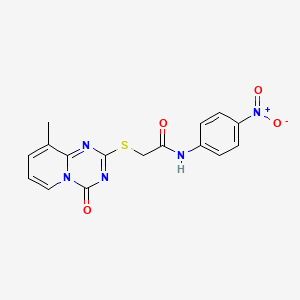 molecular formula C16H13N5O4S B2898631 2-({9-methyl-4-oxo-4H-pyrido[1,2-a][1,3,5]triazin-2-yl}sulfanyl)-N-(4-nitrophenyl)acetamide CAS No. 896341-38-1