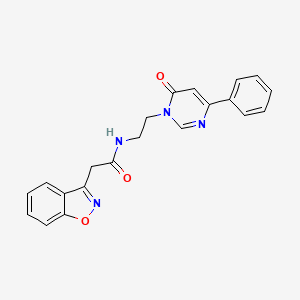 molecular formula C21H18N4O3 B2898653 2-(1,2-benzoxazol-3-yl)-N-[2-(6-oxo-4-phenyl-1,6-dihydropyrimidin-1-yl)ethyl]acetamide CAS No. 1334371-45-7
