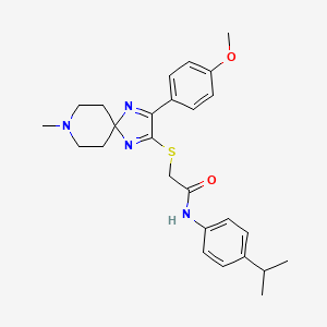 molecular formula C26H32N4O2S B2898666 2-{[3-(4-methoxyphenyl)-8-methyl-1,4,8-triazaspiro[4.5]deca-1,3-dien-2-yl]sulfanyl}-N-[4-(propan-2-yl)phenyl]acetamide CAS No. 1185150-05-3