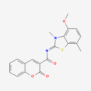 molecular formula C20H16N2O4S B2898667 N-[(2Z)-4-methoxy-3,7-dimethyl-2,3-dihydro-1,3-benzothiazol-2-ylidene]-2-oxo-2H-chromene-3-carboxamide CAS No. 868369-77-1