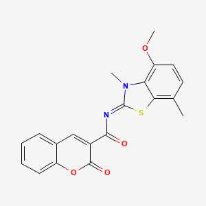 molecular formula C20H16N2O4S B2898667 N-(4-methoxy-3,7-dimethyl-1,3-benzothiazol-2-ylidene)-2-oxochromene-3-carboxamide CAS No. 868369-77-1