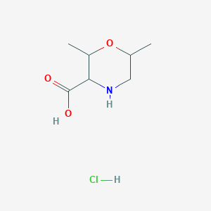 molecular formula C7H14ClNO3 B2898675 2,6-Dimethylmorpholine-3-carboxylic acid hydrochloride CAS No. 1909305-55-0