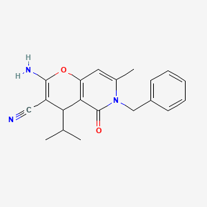 B2898759 2-amino-6-benzyl-4-isopropyl-7-methyl-5-oxo-5,6-dihydro-4H-pyrano[3,2-c]pyridine-3-carbonitrile CAS No. 879569-25-2