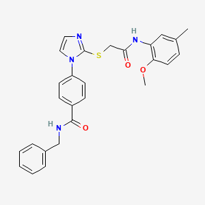 molecular formula C27H26N4O3S B2898799 N-benzyl-4-[2-({[(2-methoxy-5-methylphenyl)carbamoyl]methyl}sulfanyl)-1H-imidazol-1-yl]benzamide CAS No. 1207056-95-8
