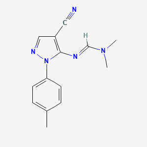 molecular formula C14H15N5 B2898907 (E)-N'-[4-cyano-1-(4-methylphenyl)-1H-pyrazol-5-yl]-N,N-dimethylmethanimidamide CAS No. 78972-84-6