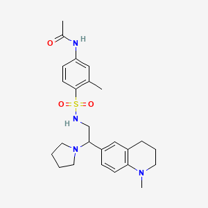 molecular formula C25H34N4O3S B2898909 N-(3-methyl-4-(N-(2-(1-methyl-1,2,3,4-tetrahydroquinolin-6-yl)-2-(pyrrolidin-1-yl)ethyl)sulfamoyl)phenyl)acetamide CAS No. 946346-73-2
