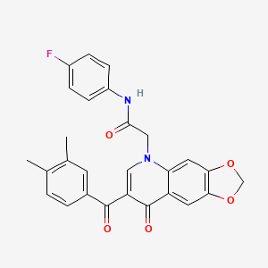 2-[7-(3,4-dimethylbenzoyl)-8-oxo-2H,5H,8H-[1,3]dioxolo[4,5-g]quinolin-5-yl]-N-(4-fluorophenyl)acetamide