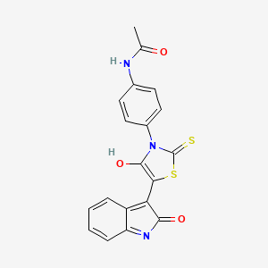 molecular formula C19H13N3O3S2 B2898934 N-(4-{4-oxo-5-[(3Z)-2-oxo-2,3-dihydro-1H-indol-3-ylidene]-2-sulfanylidene-1,3-thiazolidin-3-yl}phenyl)acetamide CAS No. 868141-84-8