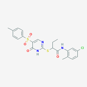 molecular formula C22H22ClN3O4S2 B2898971 N-(5-chloro-2-methylphenyl)-2-{[5-(4-methylbenzenesulfonyl)-6-oxo-1,6-dihydropyrimidin-2-yl]sulfanyl}butanamide CAS No. 904577-66-8