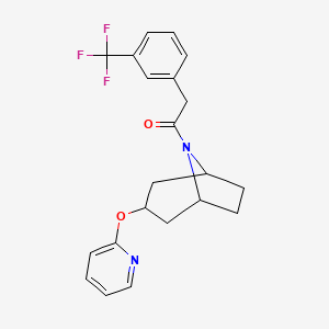 molecular formula C21H21F3N2O2 B2898979 1-[3-(pyridin-2-yloxy)-8-azabicyclo[3.2.1]octan-8-yl]-2-[3-(trifluoromethyl)phenyl]ethan-1-one CAS No. 2109462-16-8