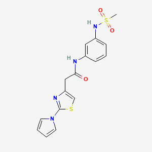 molecular formula C16H16N4O3S2 B2898997 2-(2-(1H-pyrrol-1-yl)thiazol-4-yl)-N-(3-(methylsulfonamido)phenyl)acetamide CAS No. 1202983-64-9