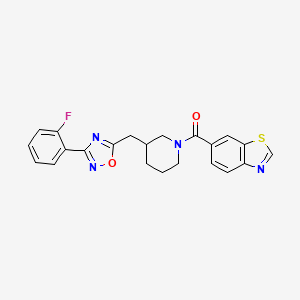 molecular formula C22H19FN4O2S B2899078 Benzo[d]thiazol-6-yl(3-((3-(2-fluorophenyl)-1,2,4-oxadiazol-5-yl)methyl)piperidin-1-yl)methanone CAS No. 1704537-60-9