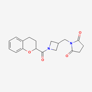 molecular formula C18H20N2O4 B2899099 1-{[1-(3,4-dihydro-2H-1-benzopyran-2-carbonyl)azetidin-3-yl]methyl}pyrrolidine-2,5-dione CAS No. 2097863-89-1