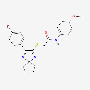 molecular formula C22H22FN3O2S B2899109 2-{[3-(4-fluorophenyl)-1,4-diazaspiro[4.4]nona-1,3-dien-2-yl]sulfanyl}-N-(4-methoxyphenyl)acetamide CAS No. 899904-87-1