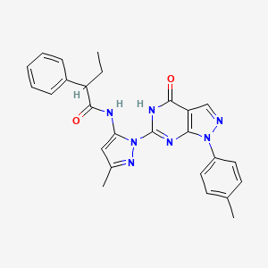 molecular formula C26H25N7O2 B2899122 N-{3-methyl-1-[1-(4-methylphenyl)-4-oxo-1H,4H,5H-pyrazolo[3,4-d]pyrimidin-6-yl]-1H-pyrazol-5-yl}-2-phenylbutanamide CAS No. 1171537-33-9