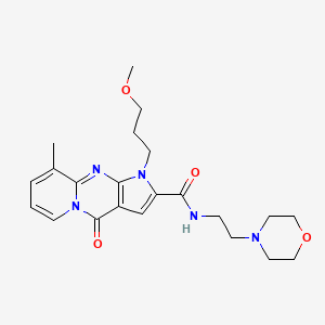 molecular formula C22H29N5O4 B2899144 6-(3-methoxypropyl)-10-methyl-N-[2-(morpholin-4-yl)ethyl]-2-oxo-1,6,8-triazatricyclo[7.4.0.0^{3,7}]trideca-3(7),4,8,10,12-pentaene-5-carboxamide CAS No. 902024-23-1