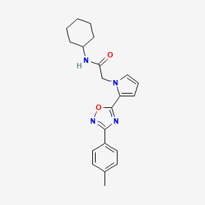 molecular formula C21H24N4O2 B2899149 N-cyclohexyl-2-{2-[3-(4-methylphenyl)-1,2,4-oxadiazol-5-yl]-1H-pyrrol-1-yl}acetamide CAS No. 1260905-71-2