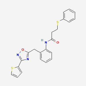 3-(phenylthio)-N-(2-((3-(thiophen-2-yl)-1,2,4-oxadiazol-5-yl)methyl)phenyl)propanamide