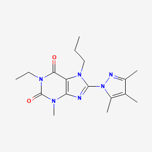 molecular formula C17H24N6O2 B2899207 1-ethyl-3-methyl-7-propyl-8-(3,4,5-trimethyl-1H-pyrazol-1-yl)-2,3,6,7-tetrahydro-1H-purine-2,6-dione CAS No. 1014011-66-5