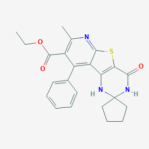 molecular formula C23H23N3O3S B289922 ethyl 11-methyl-6-oxo-13-phenylspiro[8-thia-3,5,10-triazatricyclo[7.4.0.02,7]trideca-1(13),2(7),9,11-tetraene-4,1'-cyclopentane]-12-carboxylate 