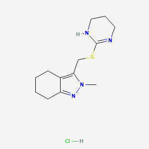 molecular formula C13H21ClN4S B2899246 2-methyl-3-(((1,4,5,6-tetrahydropyrimidin-2-yl)thio)methyl)-4,5,6,7-tetrahydro-2H-indazole hydrochloride CAS No. 2320860-79-3