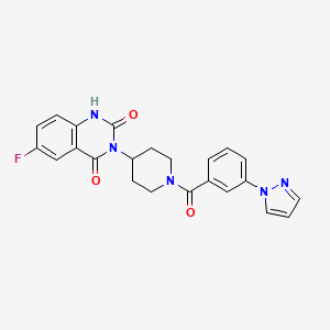 3-(1-(3-(1H-pyrazol-1-yl)benzoyl)piperidin-4-yl)-6-fluoroquinazoline-2,4(1H,3H)-dione
