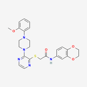 molecular formula C25H27N5O4S B2899254 N-(2,3-dihydrobenzo[b][1,4]dioxin-6-yl)-2-((3-(4-(2-methoxyphenyl)piperazin-1-yl)pyrazin-2-yl)thio)acetamide CAS No. 1116038-23-3