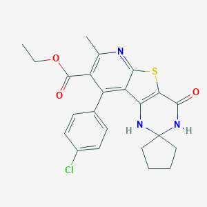 molecular formula C23H22ClN3O3S B289926 ethyl 13-(4-chlorophenyl)-11-methyl-6-oxospiro[8-thia-3,5,10-triazatricyclo[7.4.0.02,7]trideca-1(13),2(7),9,11-tetraene-4,1'-cyclopentane]-12-carboxylate 