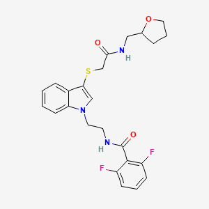 molecular formula C24H25F2N3O3S B2899272 2,6-difluoro-N-[2-[3-[2-oxo-2-(oxolan-2-ylmethylamino)ethyl]sulfanylindol-1-yl]ethyl]benzamide CAS No. 851714-42-6