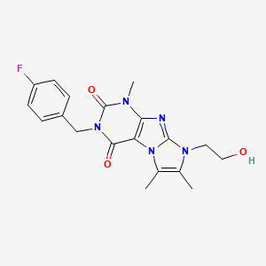 molecular formula C19H20FN5O3 B2899273 3-(4-fluorobenzyl)-8-(2-hydroxyethyl)-1,6,7-trimethyl-1H-imidazo[2,1-f]purine-2,4(3H,8H)-dione CAS No. 915887-68-2