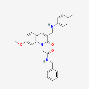 molecular formula C28H29N3O3 B2899279 N-benzyl-2-(3-{[(4-ethylphenyl)amino]methyl}-7-methoxy-2-oxo-1,2-dihydroquinolin-1-yl)acetamide CAS No. 932470-47-8