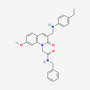 molecular formula C28H29N3O3 B2899279 N-benzyl-2-(3-(((4-ethylphenyl)amino)methyl)-7-methoxy-2-oxoquinolin-1(2H)-yl)acetamide CAS No. 932470-47-8