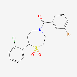 molecular formula C18H17BrClNO3S B2899280 (3-Bromophenyl)(7-(2-chlorophenyl)-1,1-dioxido-1,4-thiazepan-4-yl)methanone CAS No. 2034330-22-6