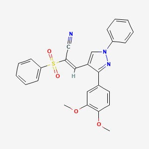 molecular formula C26H21N3O4S B2899282 (E)-2-(benzenesulfonyl)-3-[3-(3,4-dimethoxyphenyl)-1-phenylpyrazol-4-yl]prop-2-enenitrile CAS No. 956202-76-9