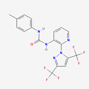 molecular formula C18H13F6N5O B2899284 1-[2-[3,5-Bis(trifluoromethyl)pyrazol-1-yl]pyridin-3-yl]-3-(4-methylphenyl)urea CAS No. 955962-81-9