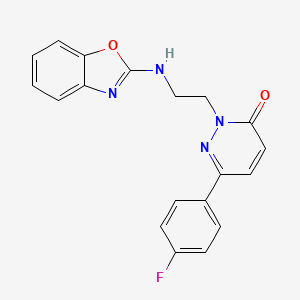 molecular formula C19H15FN4O2 B2899292 2-{2-[(1,3-Benzoxazol-2-yl)amino]ethyl}-6-(4-fluorophenyl)-2,3-dihydropyridazin-3-one CAS No. 2380181-09-7