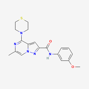 molecular formula C19H21N5O2S B2899294 N-(3-methoxyphenyl)-6-methyl-4-(thiomorpholin-4-yl)pyrazolo[1,5-a]pyrazine-2-carboxamide CAS No. 1775378-37-4