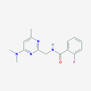 molecular formula C15H17FN4O B2899322 N-((4-(dimethylamino)-6-methylpyrimidin-2-yl)methyl)-2-fluorobenzamide CAS No. 1797223-71-2